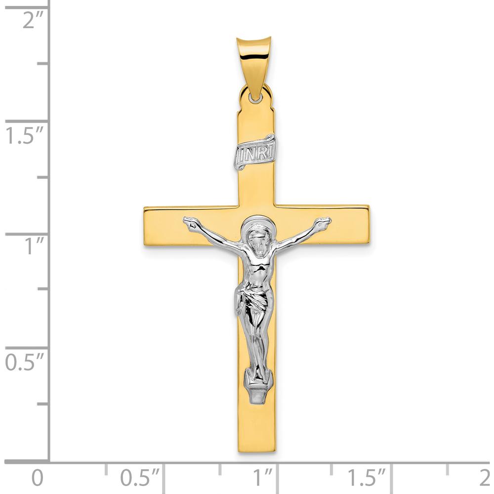 14K Two-Tone Gold Solid INRI Crucifix Pendant - 47.6mm Length by Oro Pregiato