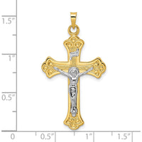 14K Two-Tone Gold Solid INRI Fleur de Lis Crucifix Pendant - Polished Finish by Oro Pregiato