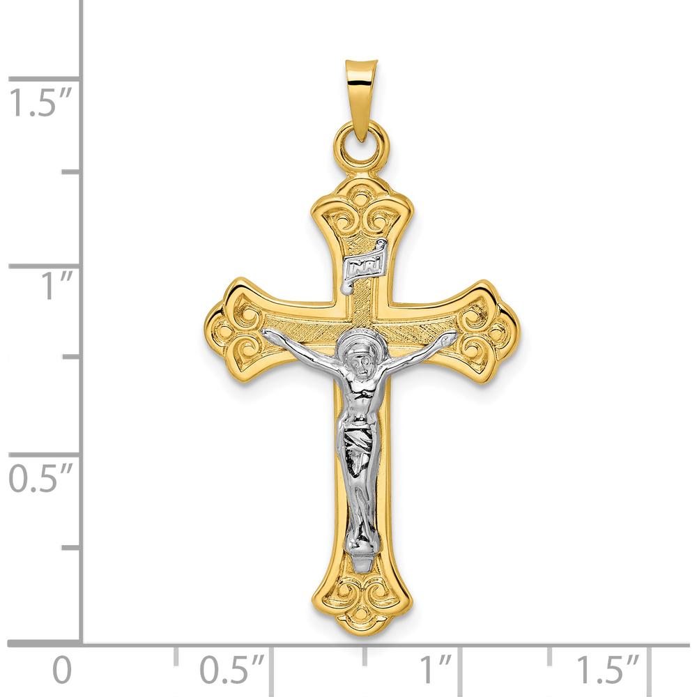 14K Two-Tone Gold Solid INRI Fleur de Lis Crucifix Pendant - Polished Finish by Oro Pregiato