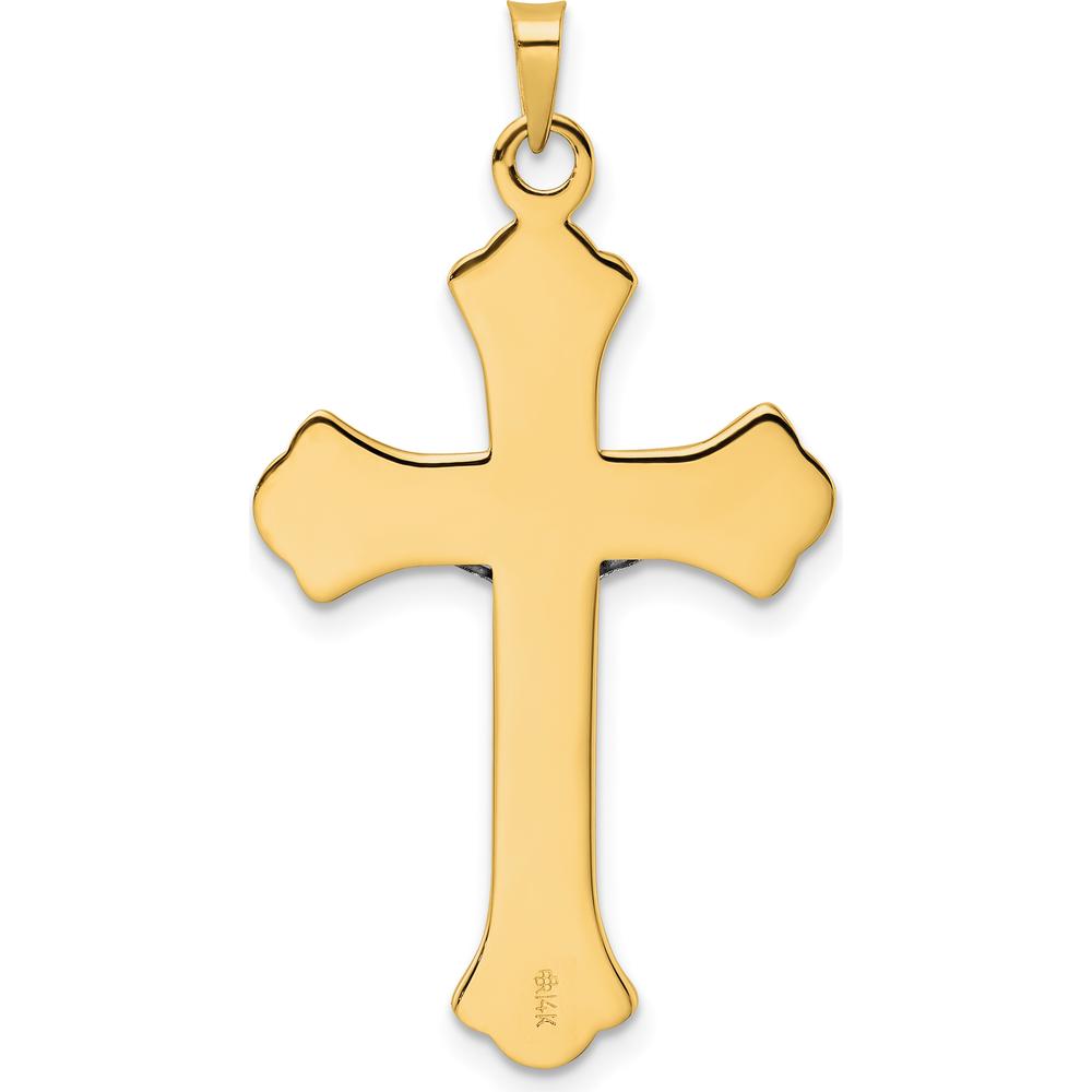 14K Two-Tone Gold Solid INRI Fleur de Lis Crucifix Pendant - Polished Finish by Oro Pregiato