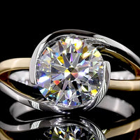 14K Two Tone Gold Solitaire Ring with Half Bezel Set 2.54 Carat Round Cut Lab Diamond - E-F Color VVS2 Clarity - Covaloro Fine Jewelry