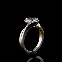 14K Two Tone Gold Solitaire Ring with Half Bezel Set 2.54 Carat Round Cut Lab Diamond - E-F Color VVS2 Clarity - Covaloro Fine Jewelry