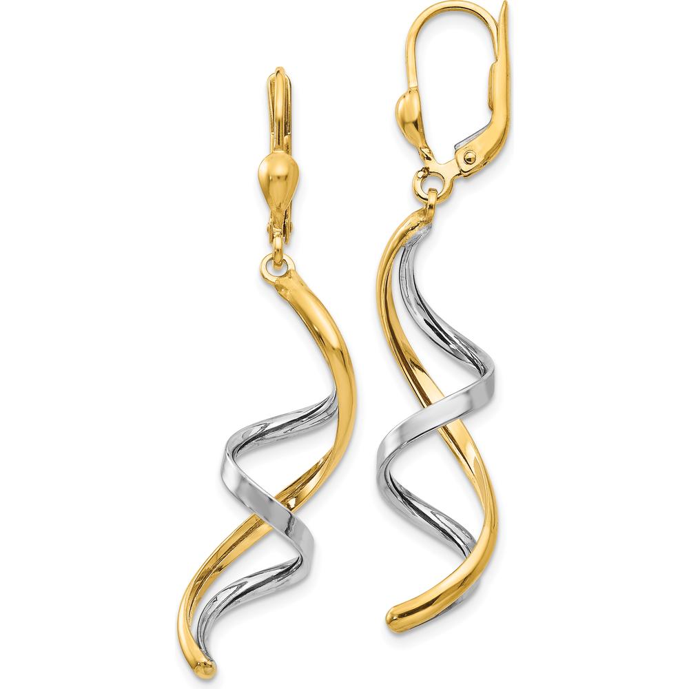 14K Two-Tone Gold Spiral Drop Earrings with Leverback Closure by Monteluci Fine Jewelry