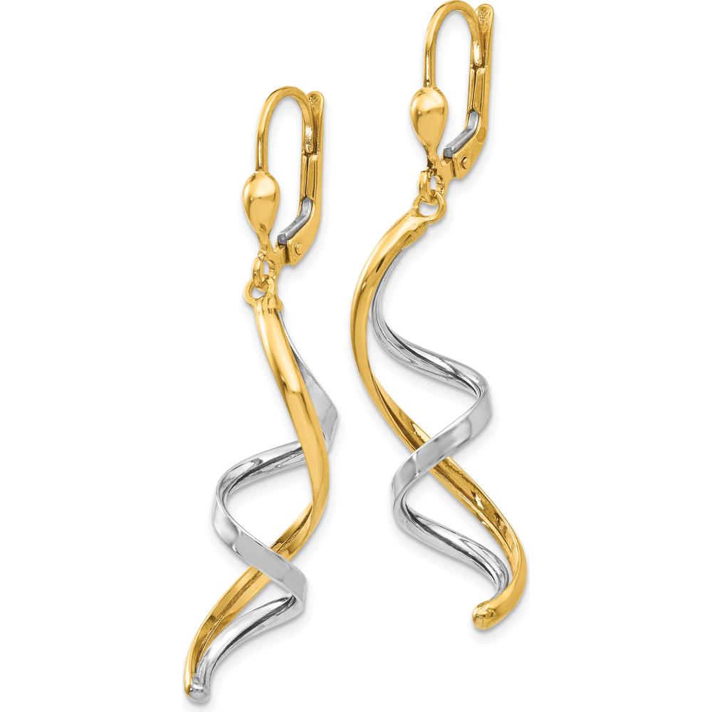 14K Two-Tone Gold Spiral Drop Earrings with Leverback Closure by Monteluci Fine Jewelry