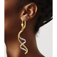 14K Two-Tone Gold Spiral Drop Earrings with Leverback Closure by Monteluci Fine Jewelry