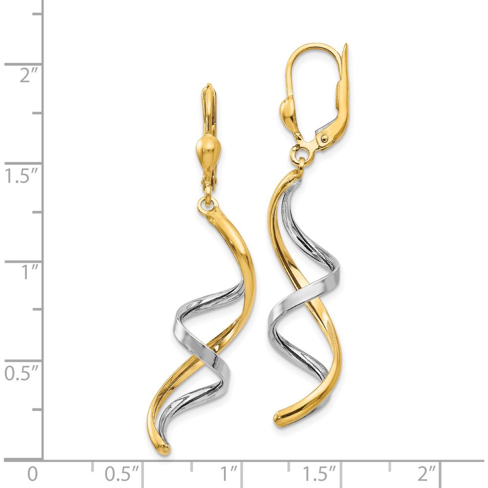 14K Two-Tone Gold Spiral Drop Earrings with Leverback Closure by Monteluci Fine Jewelry