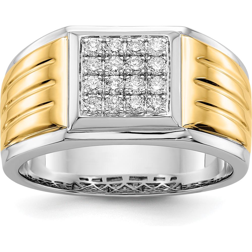 14K Two-Tone Gold Square Men's Ring with 16 Round Natural Diamonds - 0.025 Carat Total Diamond Weight by 0