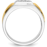 14K Two-Tone Gold Square Men's Ring with 16 Round Natural Diamonds - 0.025 Carat Total Diamond Weight by 0
