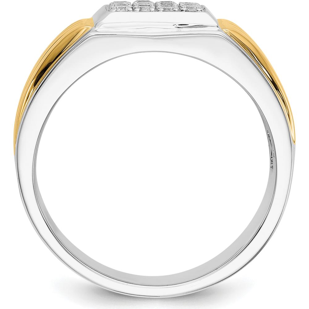 14K Two-Tone Gold Square Men's Ring with 16 Round Natural Diamonds - 0.025 Carat Total Diamond Weight by 0