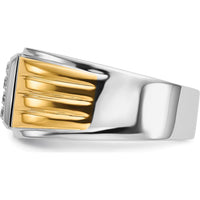 14K Two-Tone Gold Square Men's Ring with 16 Round Natural Diamonds - 0.025 Carat Total Diamond Weight by 0