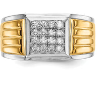 14K Two-Tone Gold Square Men's Ring with 16 Round Natural Diamonds - 0.025 Carat Total Diamond Weight by 0