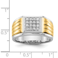 14K Two-Tone Gold Square Men's Ring with 16 Round Natural Diamonds - 0.025 Carat Total Diamond Weight by 0