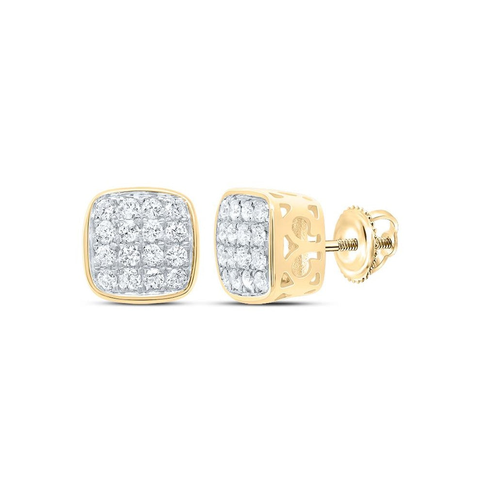 14K Two-Tone Gold Square Stud Earrings with Pavé-Set Round Diamonds - 1/3 Carat Total Diamond Weight