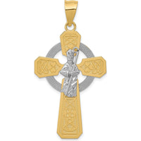 14K Two-Tone Gold St. Patrick Celtic Cross Pendant with White Rhodium Accent by Oro Pregiato
