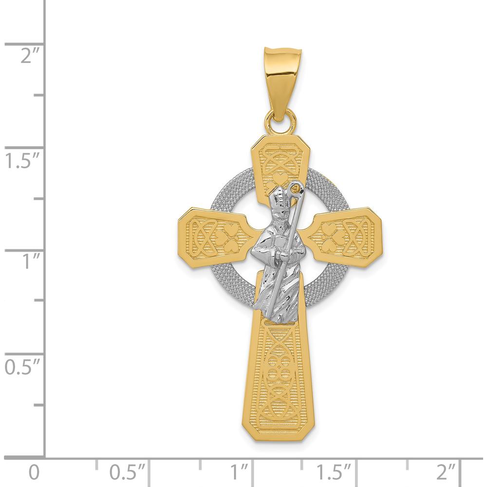 14K Two-Tone Gold St. Patrick Celtic Cross Pendant with White Rhodium Accent by Oro Pregiato