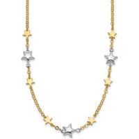 14K Two-Tone Gold Star Necklace with Polished Puffed and Flat Stars - 17" with 1" Extender by 0