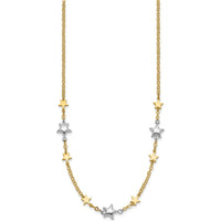 14K Two-Tone Gold Star Necklace with Polished Puffed and Flat Stars - 17" with 1" Extender by 0