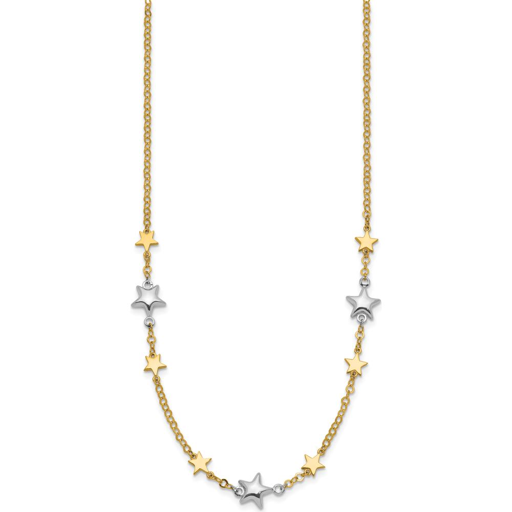 14K Two-Tone Gold Star Necklace with Polished Puffed and Flat Stars - 17" with 1" Extender by 0