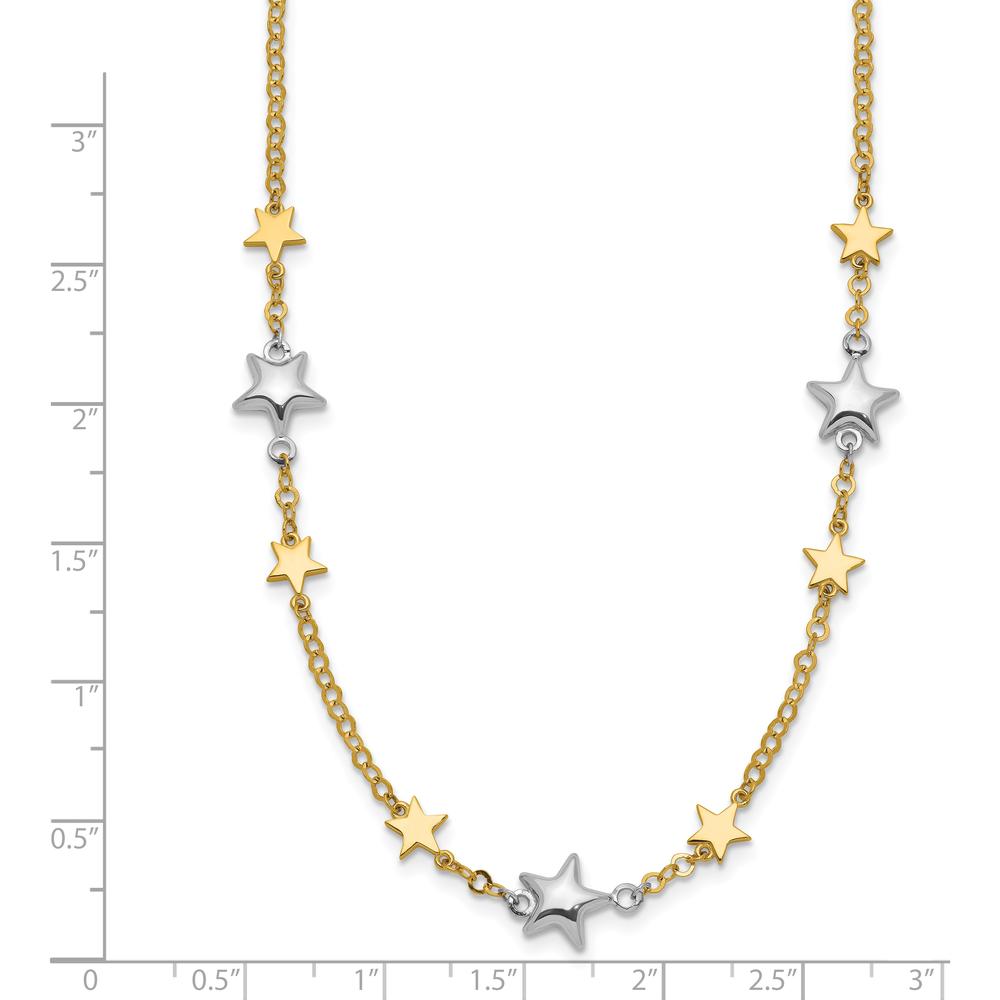 14K Two-Tone Gold Star Necklace with Polished Puffed and Flat Stars - 17" with 1" Extender by 0