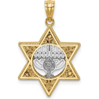 14K Two-Tone Gold Star of David and Menorah Pendant - 26.85mm Length by Oro Pregiato