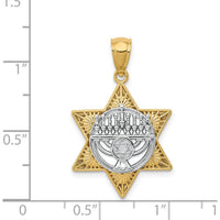 14K Two-Tone Gold Star of David and Menorah Pendant - 26.85mm Length by Oro Pregiato