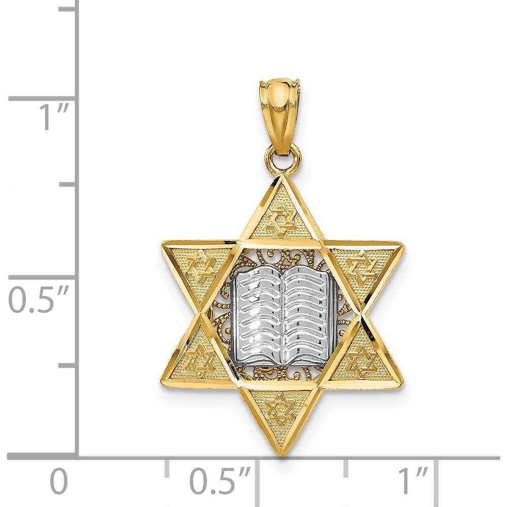 14K Two-Tone Gold Star of David and Torah Pendant - 22mm x 17mm by Oro Pregiato