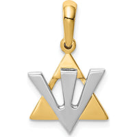 14K Two-Tone Gold Star of David Charm with Shin Symbol - 24mm Length by Oro Pregiato