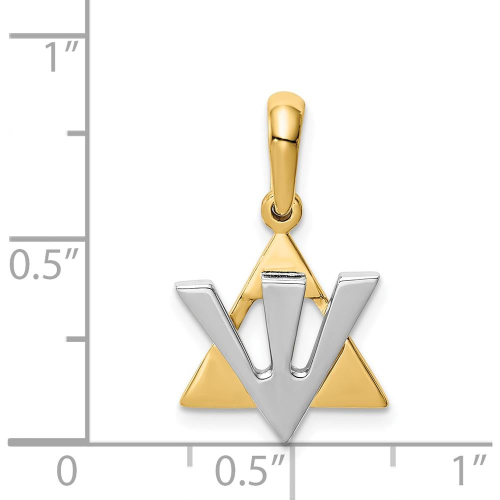 14K Two-Tone Gold Star of David Charm with Shin Symbol - 24mm Length by Oro Pregiato