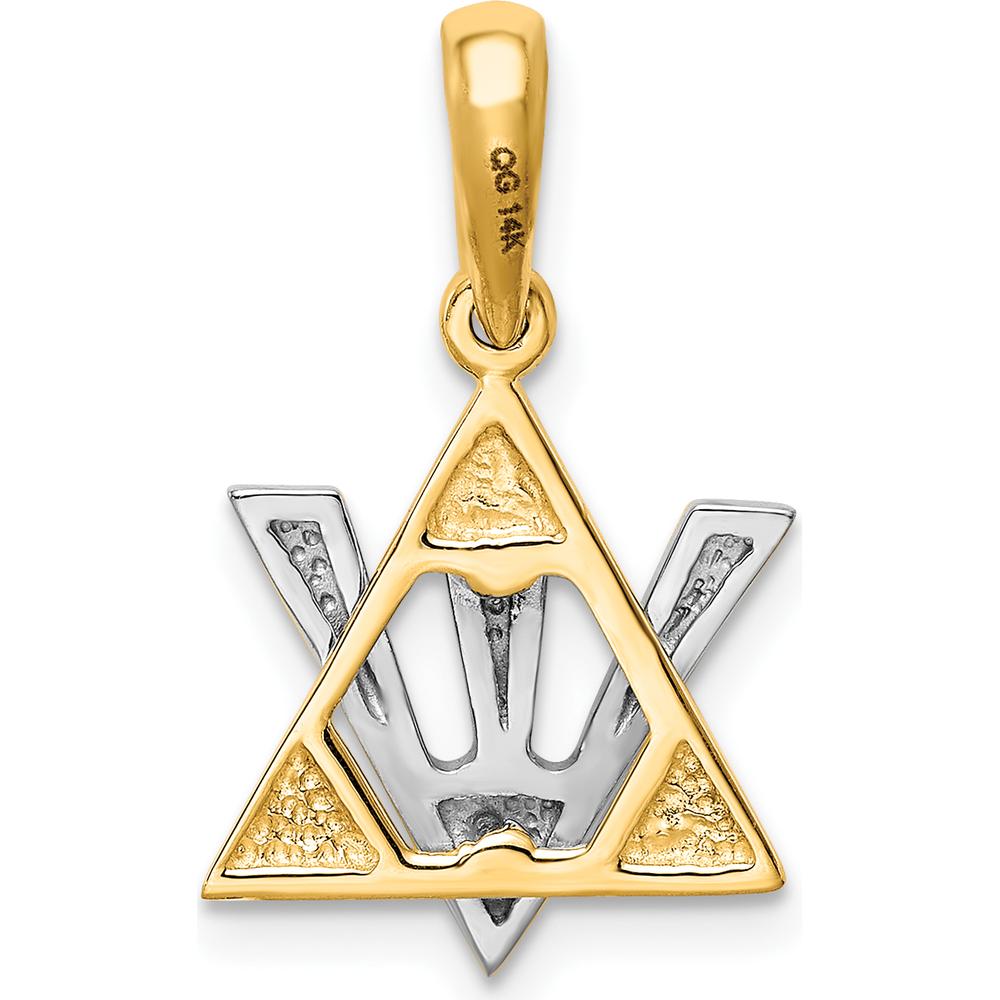 14K Two-Tone Gold Star of David Charm with Shin Symbol - 24mm Length by Oro Pregiato