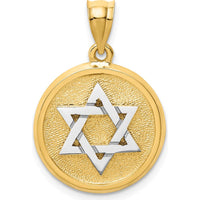 14K Two-Tone Gold Star of David Disc Pendant with Satin Finish by Oro Pregiato