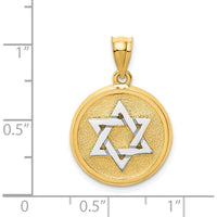 14K Two-Tone Gold Star of David Disc Pendant with Satin Finish by Oro Pregiato