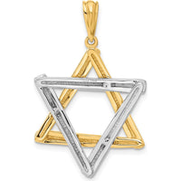 14K Two-Tone Gold Star of David Pendant - 39mm Length, 24mm Width by Oro Pregiato