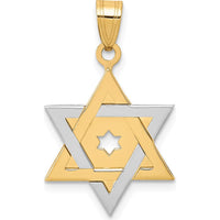 14K Two-Tone Gold Star of David Pendant with Flat Back Design - 25mm Length by Oro Pregiato