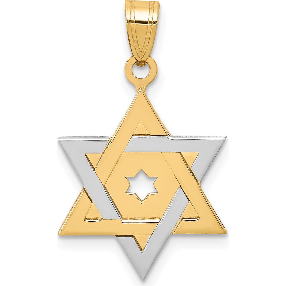 14K Two-Tone Gold Star of David Pendant with Flat Back Design - 25mm Length by Oro Pregiato