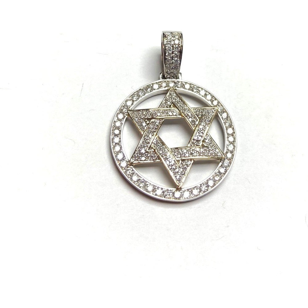 14K Two Tone Gold Star of David Pendant with Pavé Set Round Diamonds - 2.21 Carat Total Diamond Weight by Auriventus
