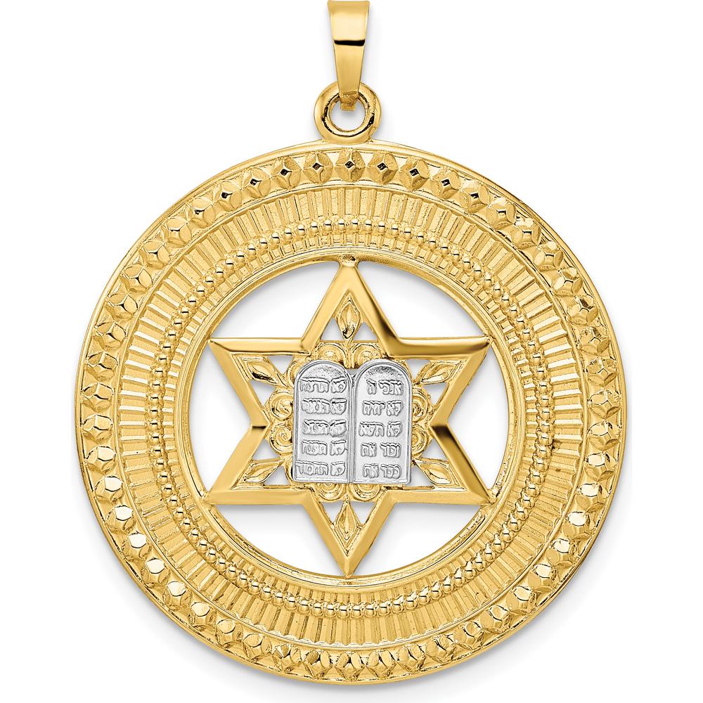 14K Two-Tone Gold Star of David Pendant with Torah Scroll - Spiritual and Faith Symbol by Oro Pregiato