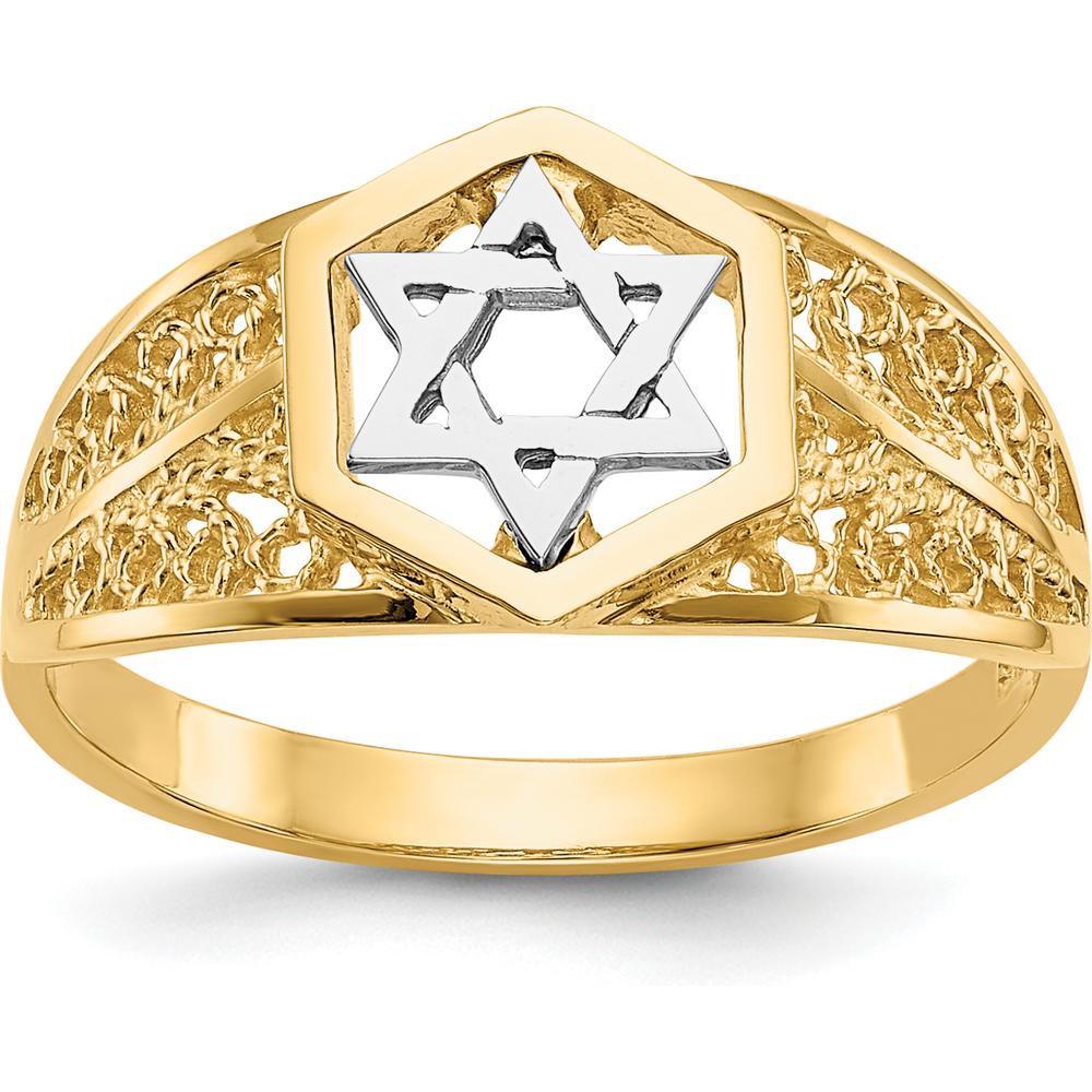 14K Two-Tone Gold Star of David Ring - Polished Finish by Oro Pregiato