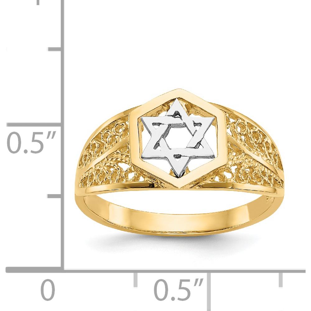 14K Two-Tone Gold Star of David Ring - Polished Finish by Oro Pregiato