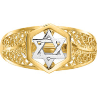 14K Two-Tone Gold Star of David Ring - Polished Finish by Oro Pregiato