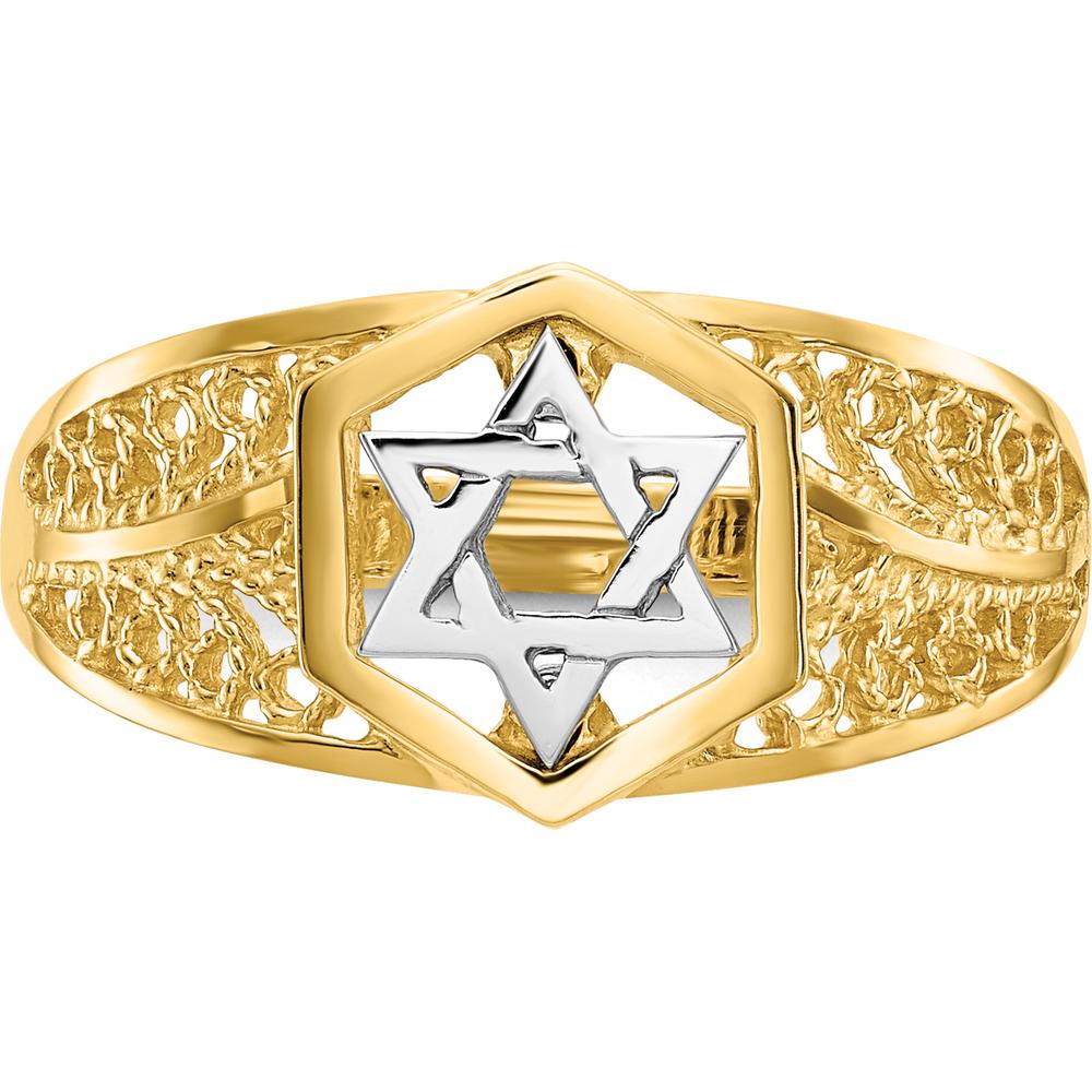 14K Two-Tone Gold Star of David Ring - Polished Finish by Oro Pregiato