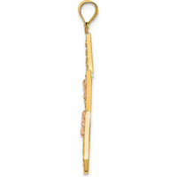 14K Two-Tone Gold Star Pendant with Rose and White Rhodium Floral Accents - Textured Finish by Oro Pregiato