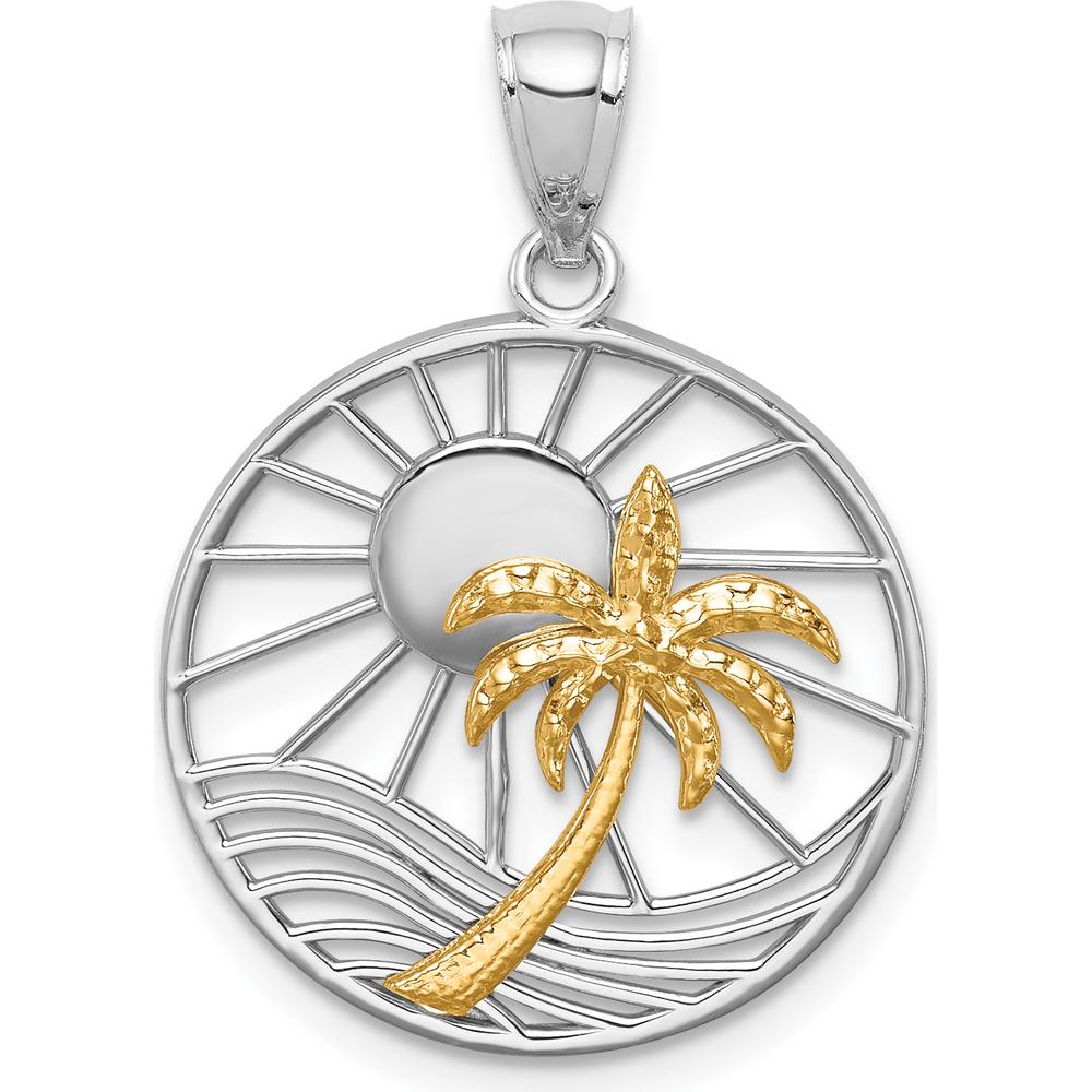 14K Two-Tone Gold Sun and Palm Tree Pendant - 26mm Length by Oro Pregiato