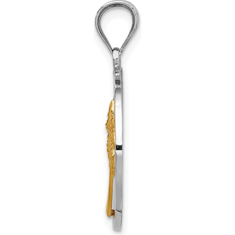 14K Two-Tone Gold Sun and Palm Tree Pendant - 26mm Length by Oro Pregiato