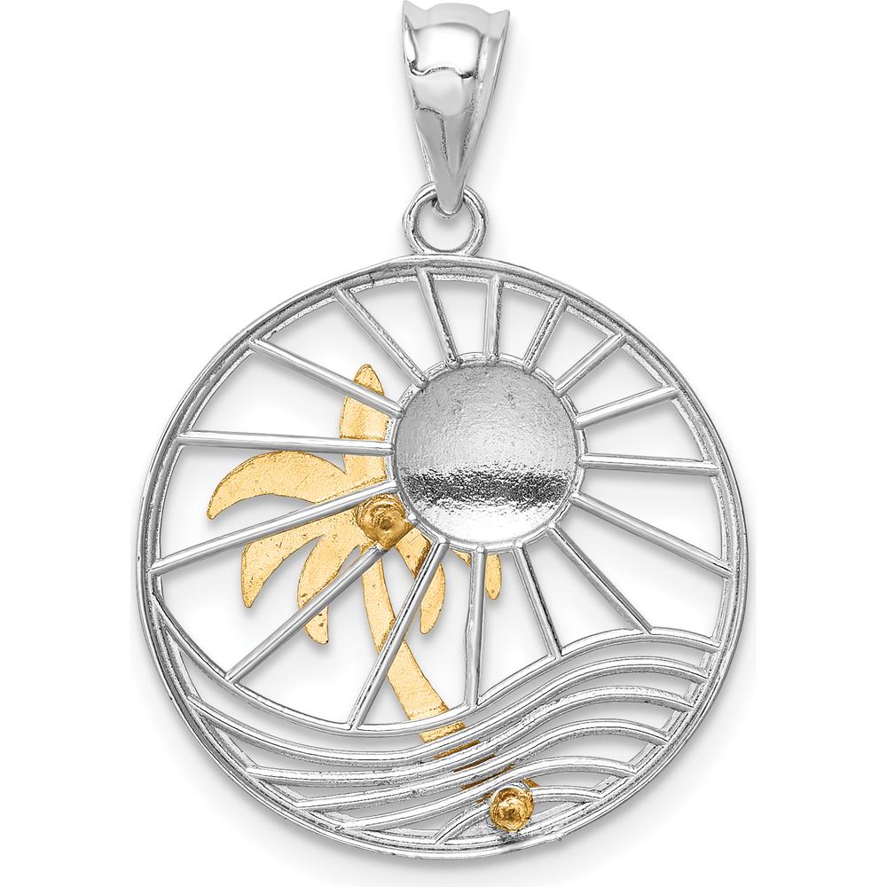 14K Two-Tone Gold Sun and Palm Tree Pendant - 26mm Length by Oro Pregiato
