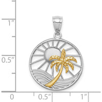 14K Two-Tone Gold Sun and Palm Tree Pendant - 26mm Length by Oro Pregiato