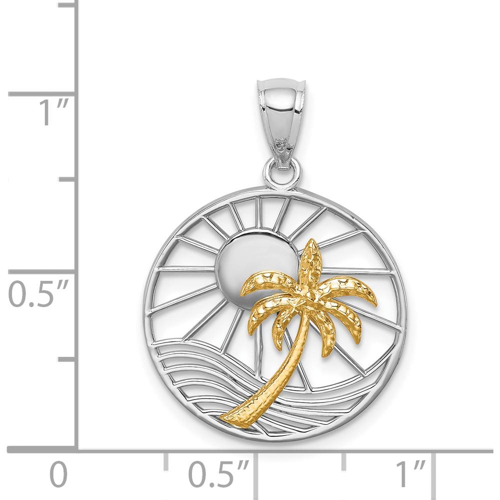 14K Two-Tone Gold Sun and Palm Tree Pendant - 26mm Length by Oro Pregiato