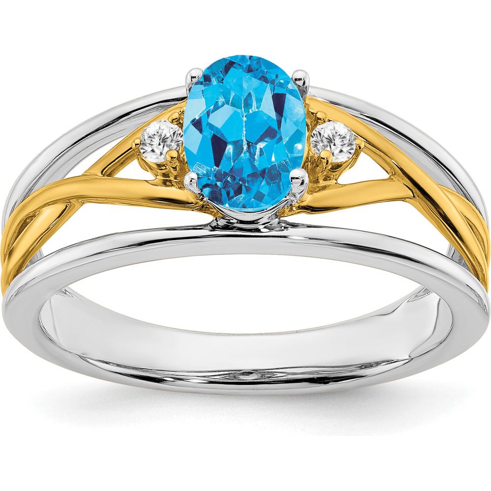 14K Two-Tone Gold Swiss Blue Topaz and Diamond Ring - 0.844 Carat Topaz, 0.03 Carat Diamonds by 0