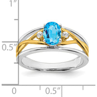 14K Two-Tone Gold Swiss Blue Topaz and Diamond Ring - 0.844 Carat Topaz, 0.03 Carat Diamonds by 0