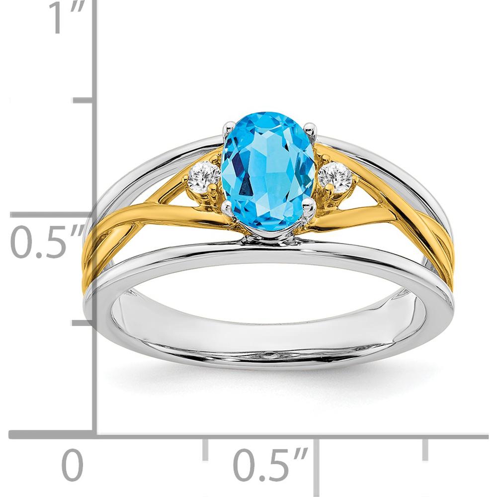 14K Two-Tone Gold Swiss Blue Topaz and Diamond Ring - 0.844 Carat Topaz, 0.03 Carat Diamonds by 0