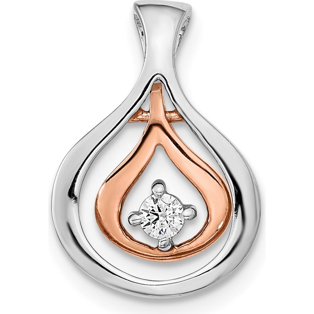 14K Two-Tone Gold Teardrop Pendant Necklace with 0.07 Carat Round Diamond by Oro Pregiato